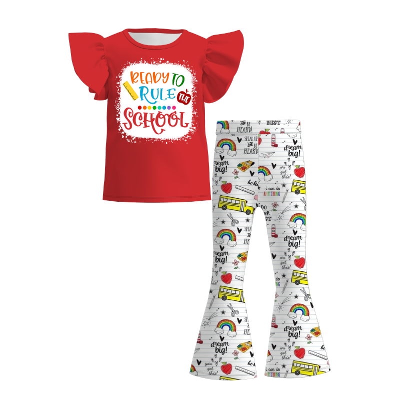 (Pre Order)Girls Summer Back To School Print Outfit Set