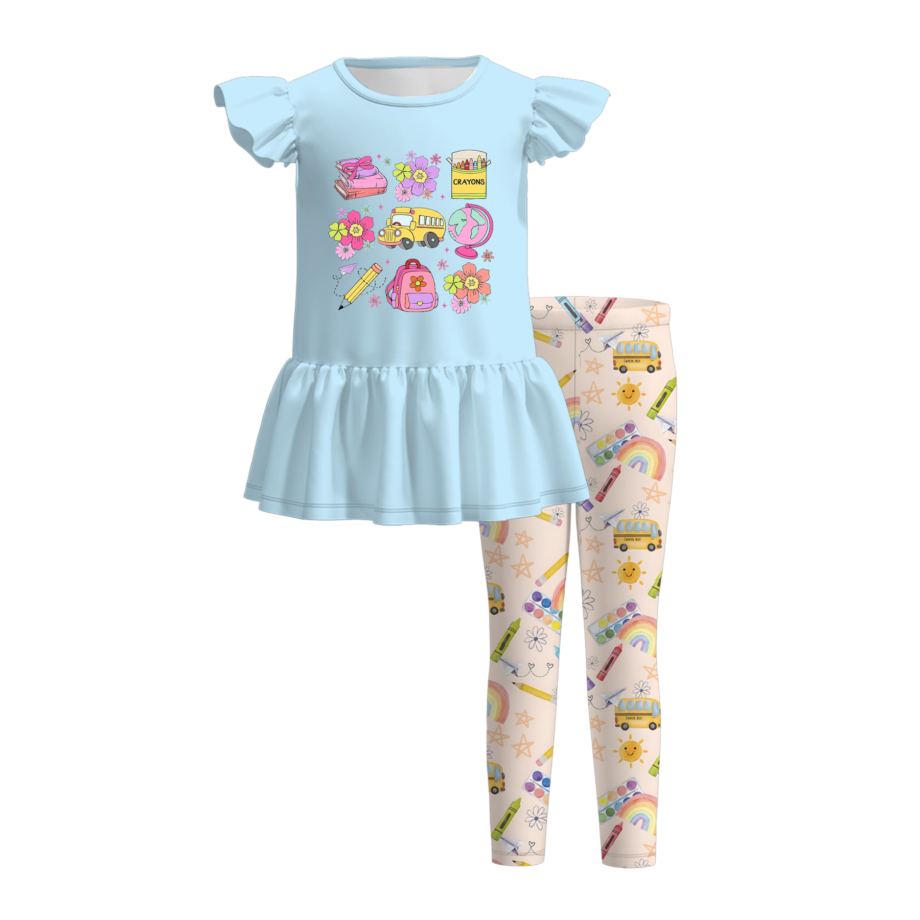 (Pre Order)Girls Summer Back To School Print Outfit Set