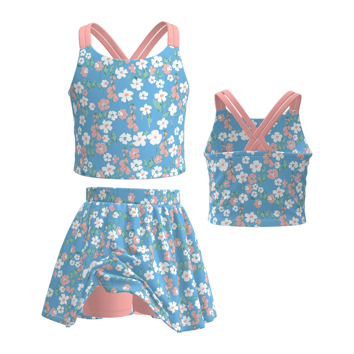 (Pre Order)Girls Spring and Summer Print Skort Set