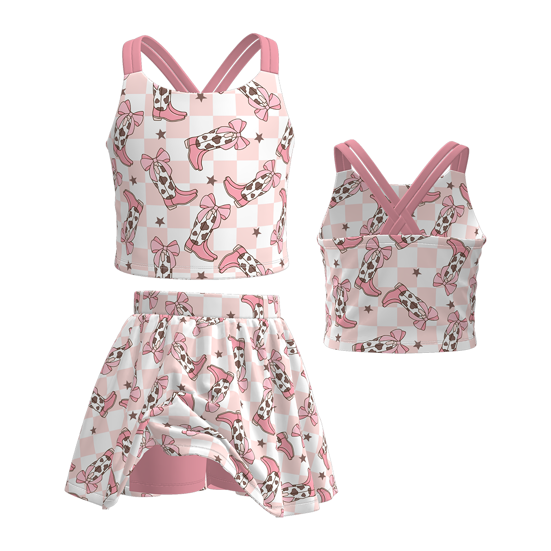 (Pre Order)Girls Spring and Summer Print Skort Set