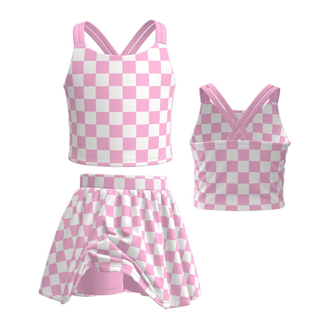 (Pre Order)Girls Spring and Summer Plaid Skort Set