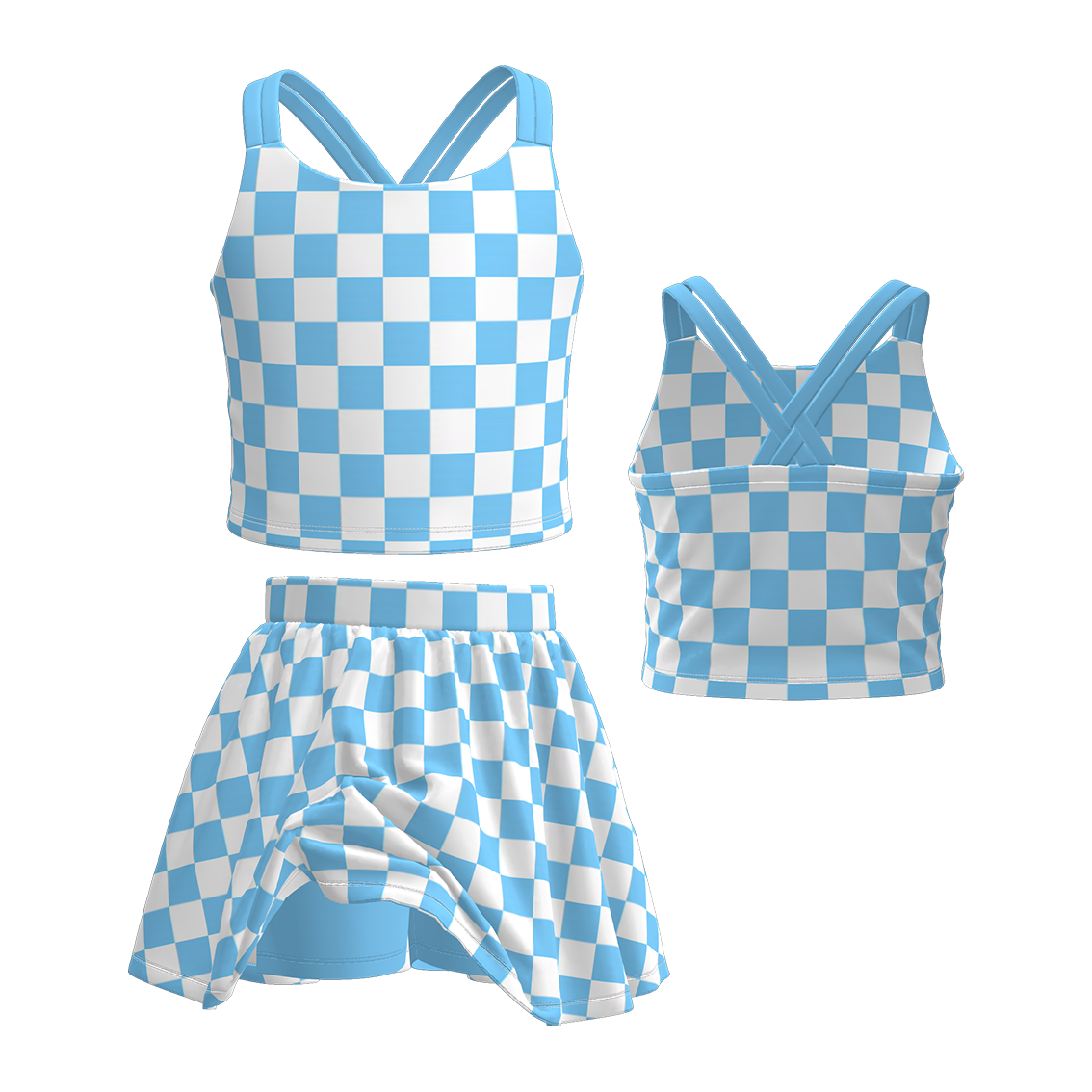 (Pre Order)Girls Spring and Summer Plaid Skort Set