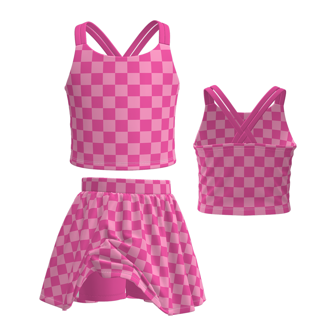 (Pre Order)Girls Spring and Summer Plaid Skort Set