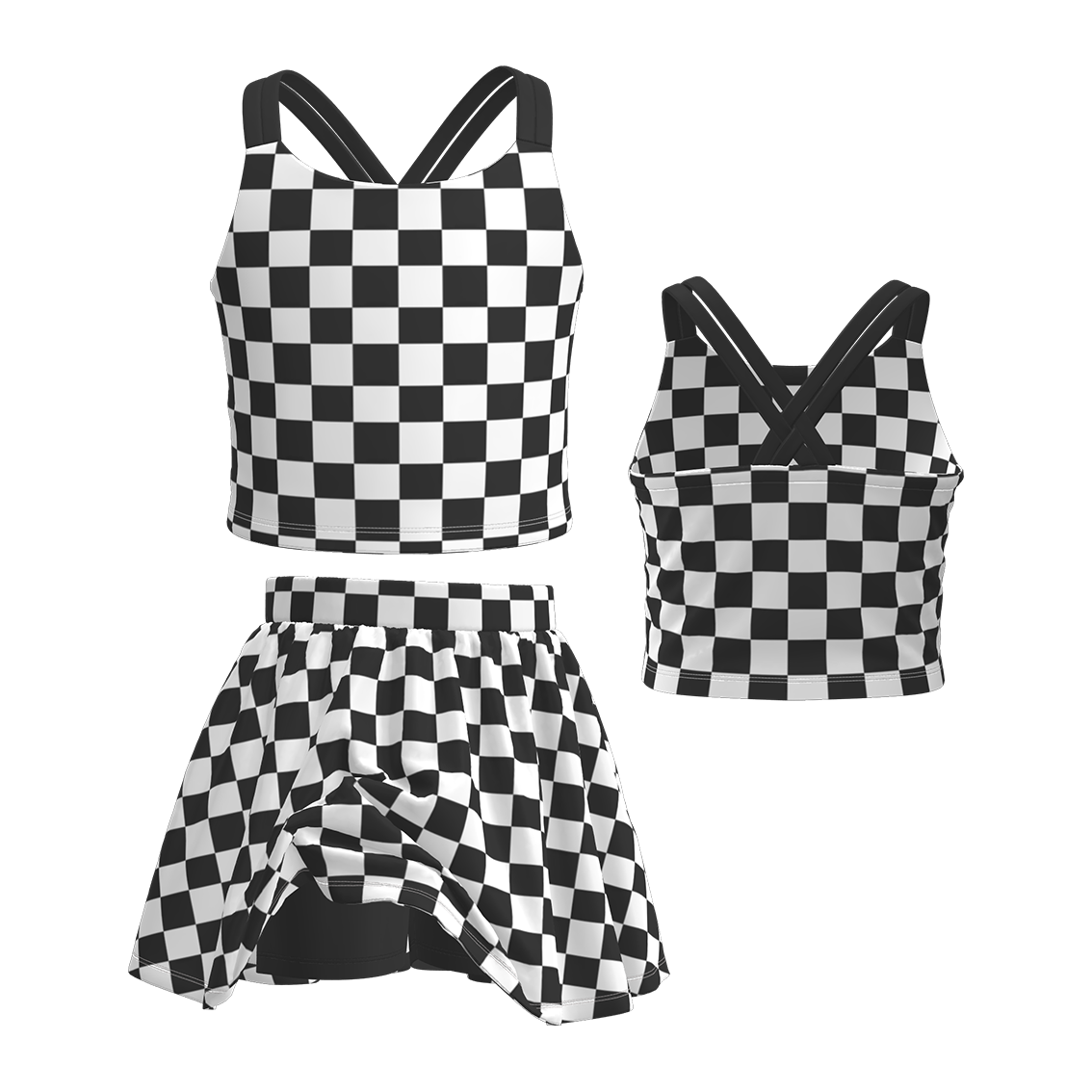 (Pre Order)Girls Spring and Summer Plaid Skort Set
