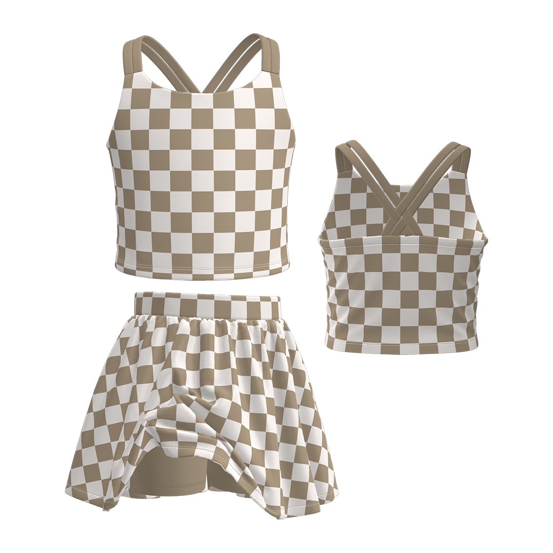 (Pre Order)Girls Spring and Summer Plaid Skort Set