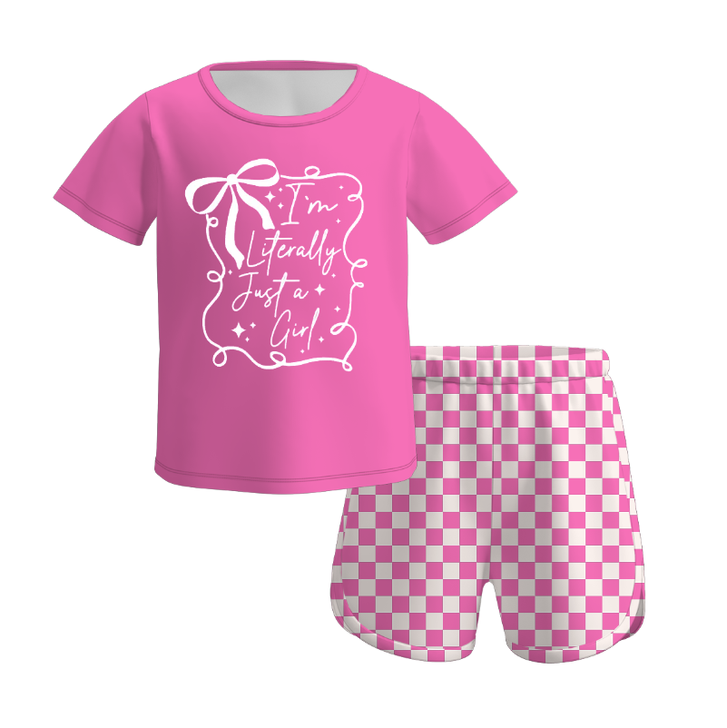(Pre Order)Girls Spring and Summer Goose&Bow Print Shorts Set