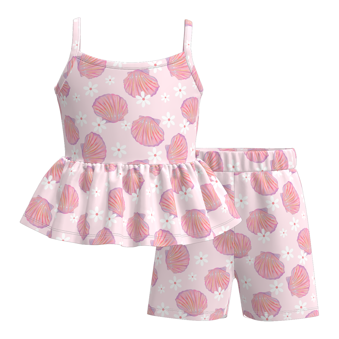 (Pre Order)Girls Spring and Summer Sea Side Print Shorts Set