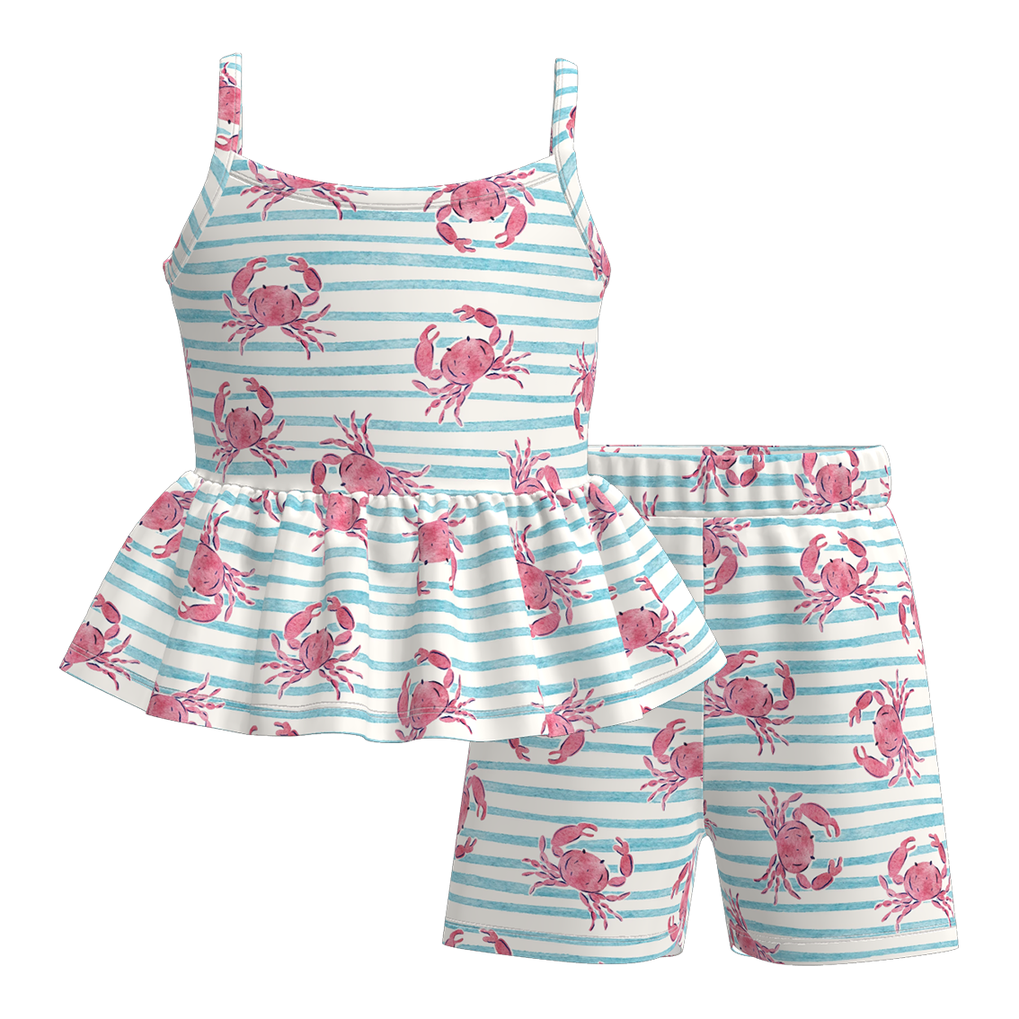 (Pre Order)Girls Spring and Summer Sea Side Print Shorts Set