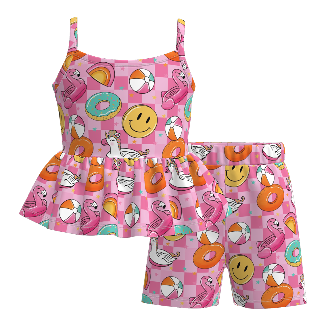 (Pre Order)Girls Spring and Summer Sea Side Print Shorts Set