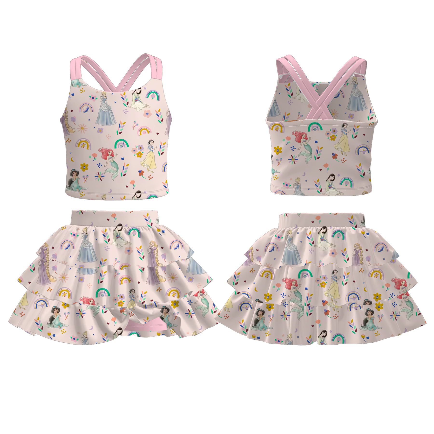 (Pre Order)Girls Spring and Summer Princess&Cartoon Print Skort Set