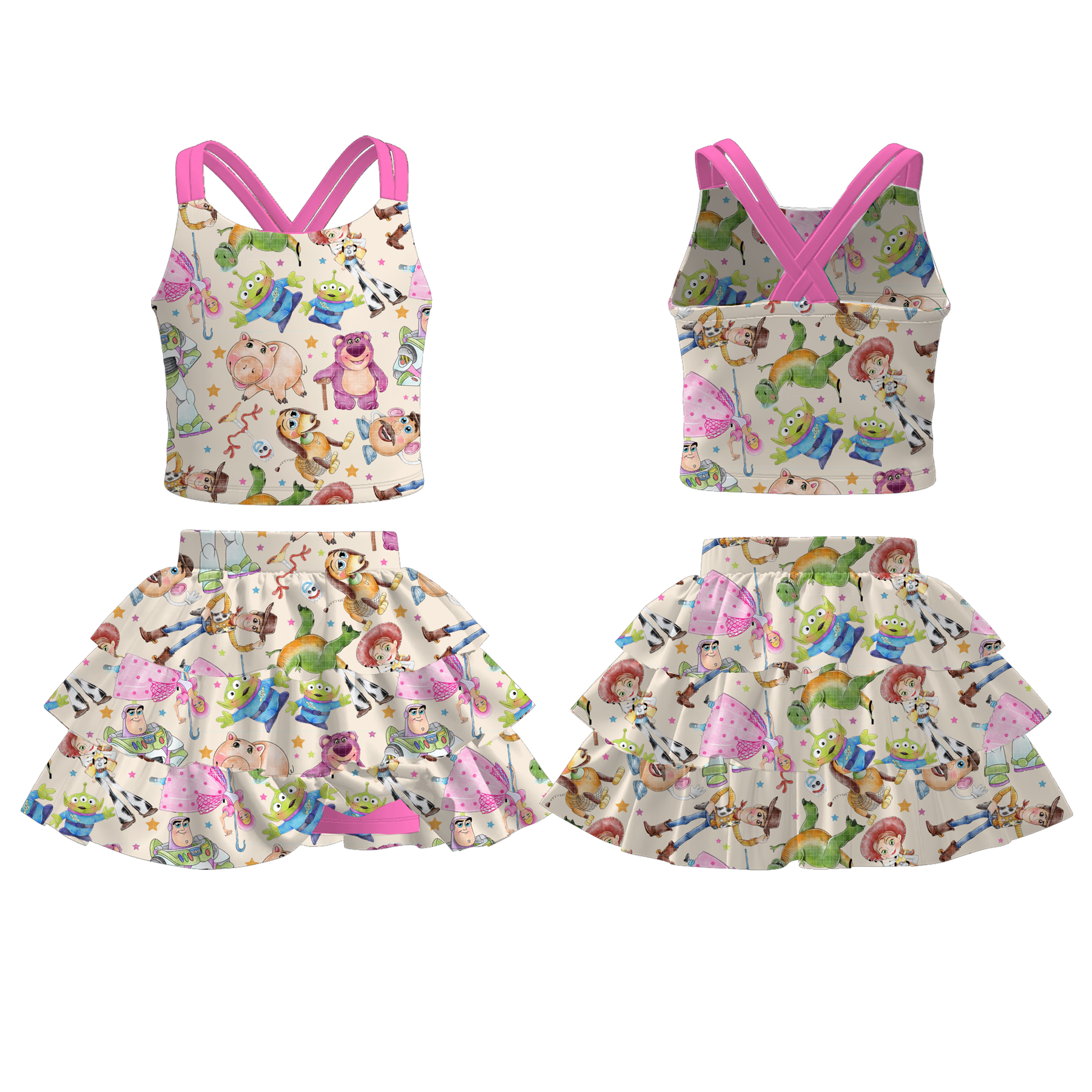 (Pre Order)Girls Spring and Summer Princess&Cartoon Print Skort Set
