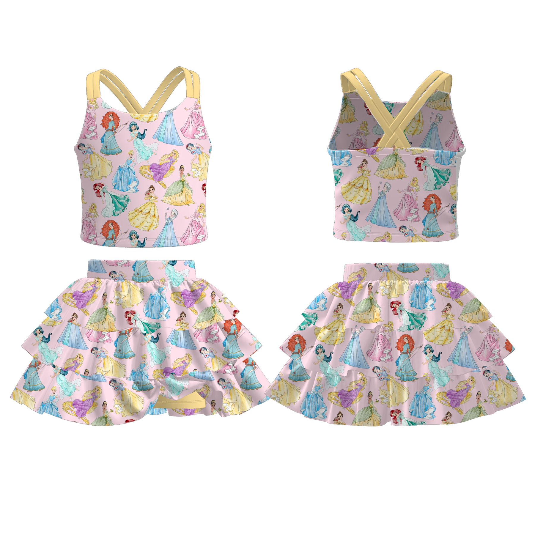 (Pre Order)Girls Spring and Summer Princess&Cartoon Print Skort Set