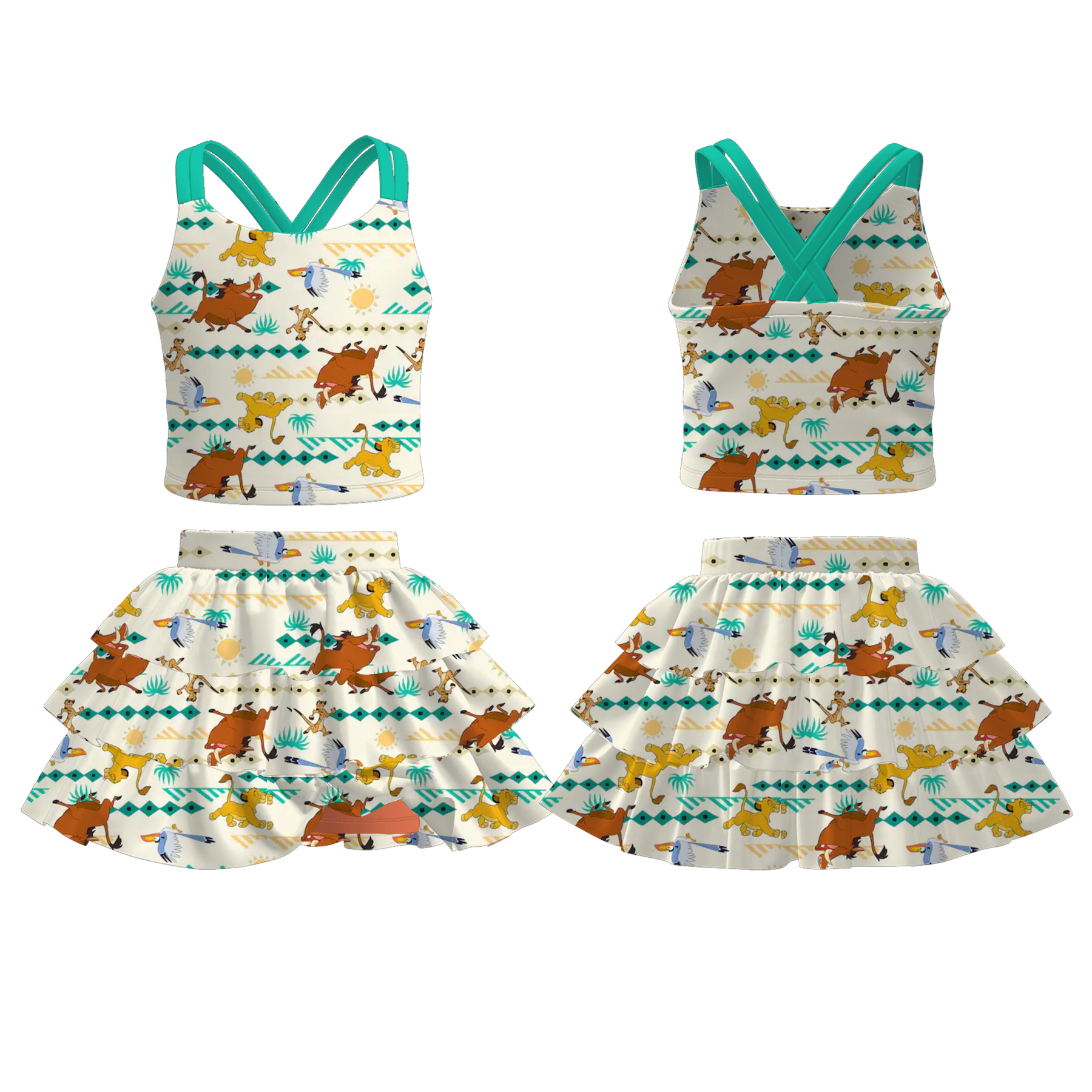 (Pre Order)Girls Spring and Summer Princess&Cartoon Print Skort Set