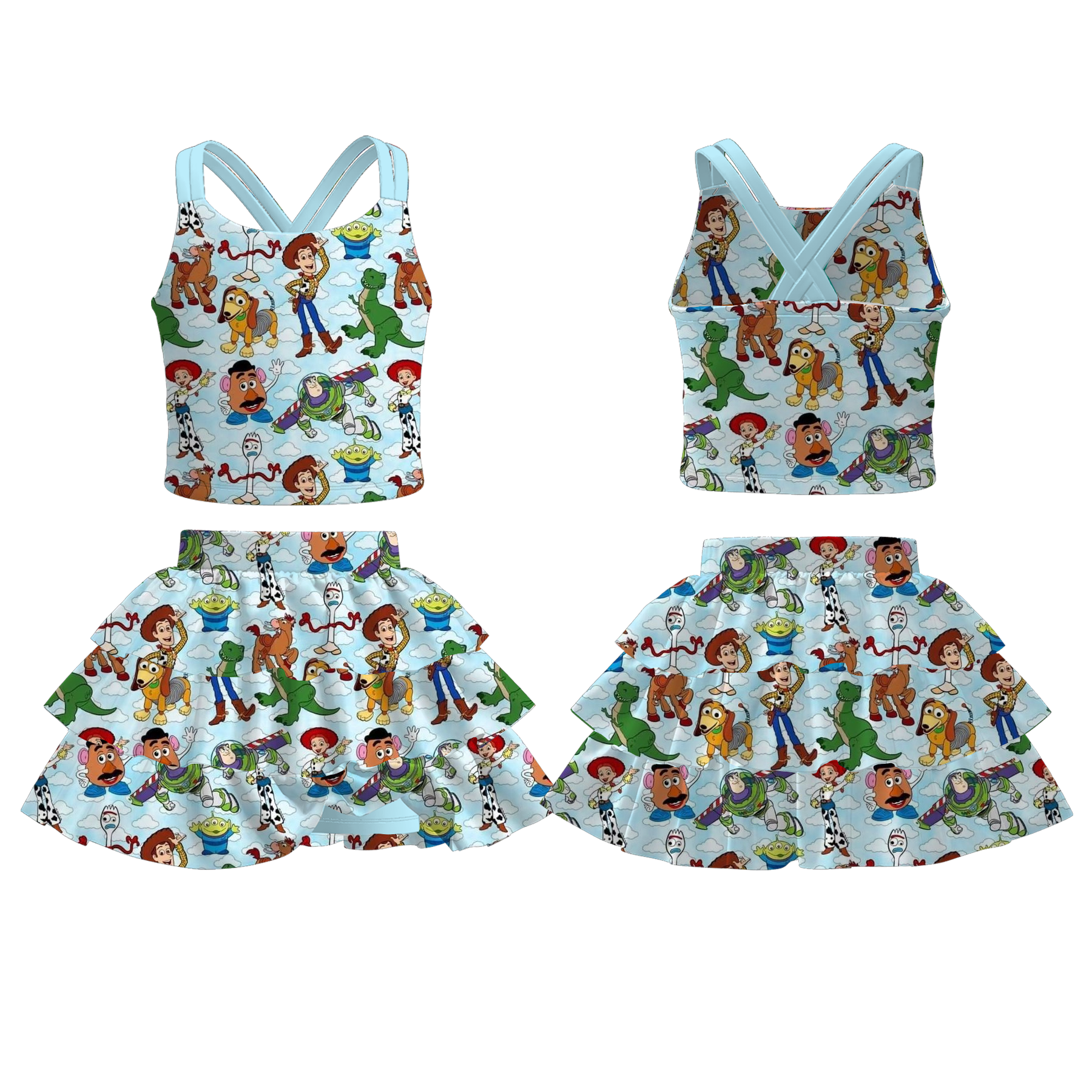 (Pre Order)Girls Spring and Summer Princess&Cartoon Print Skort Set