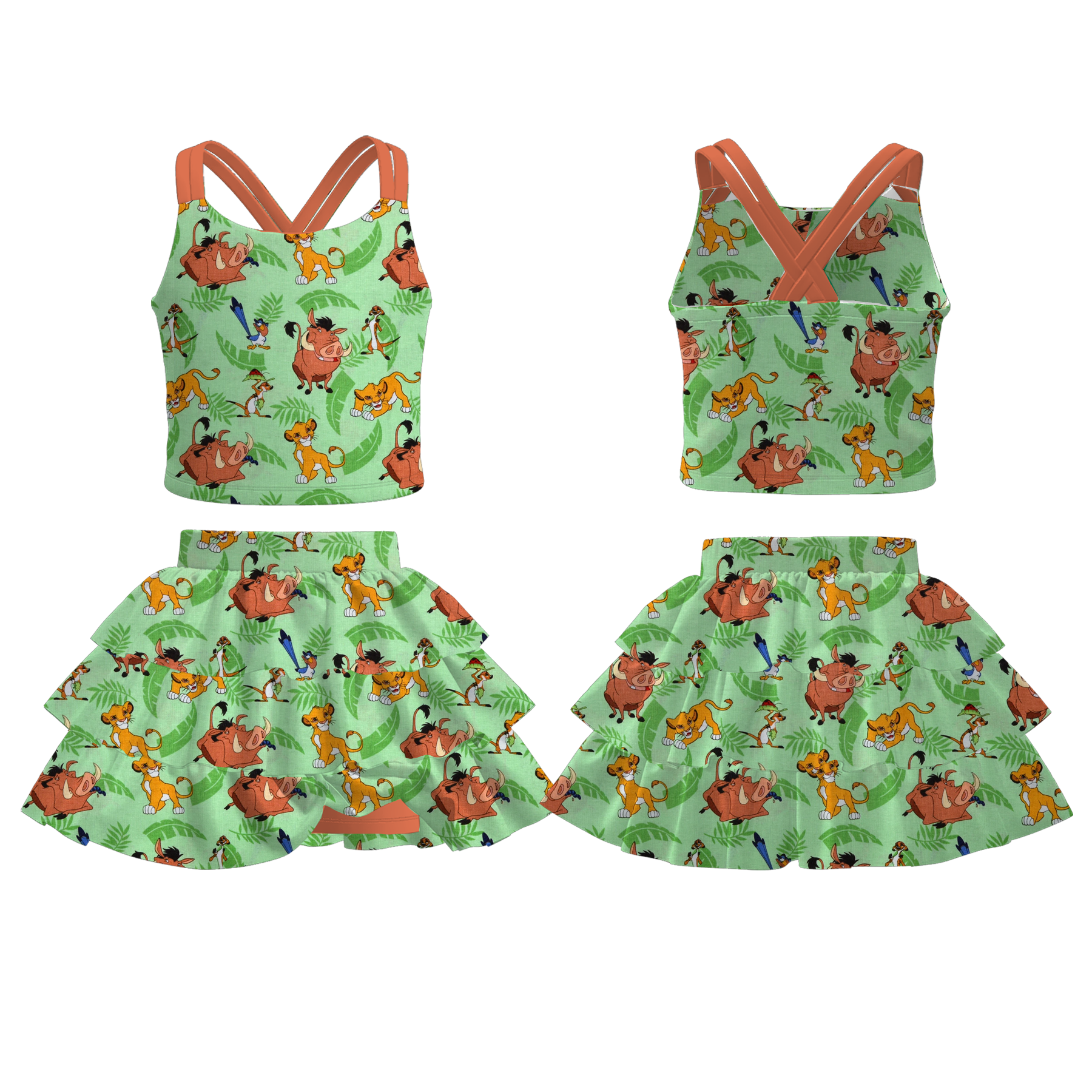 (Pre Order)Girls Spring and Summer Princess&Cartoon Print Skort Set