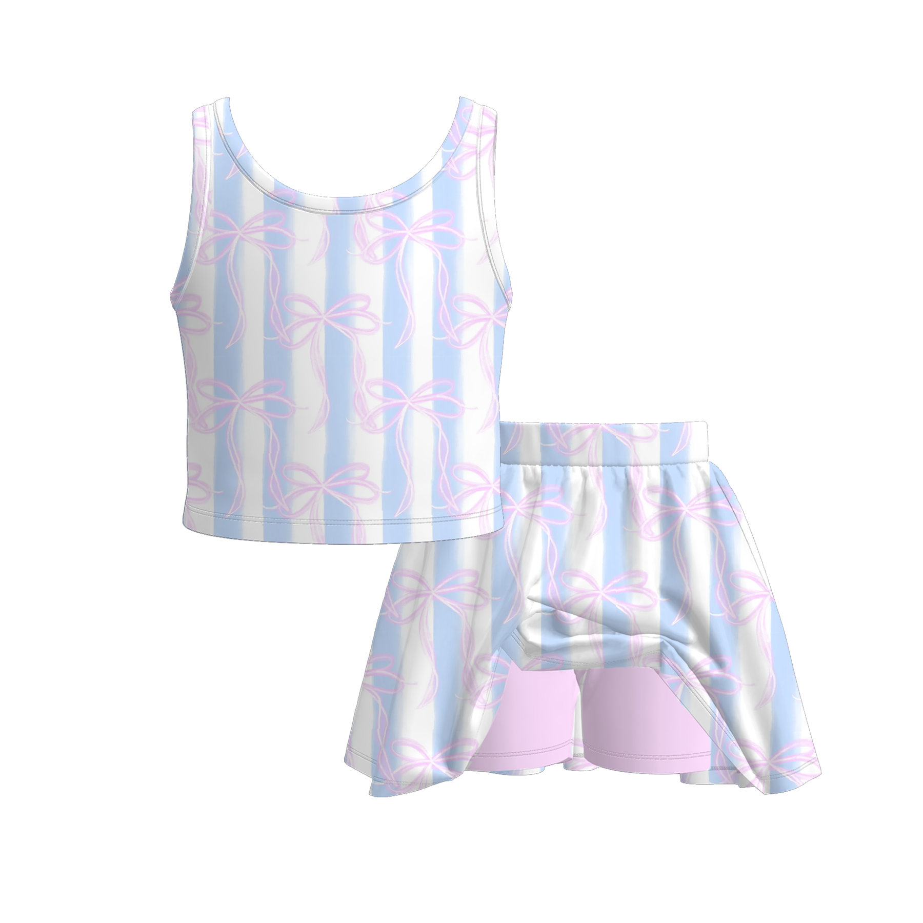 (Pre Order)Girls Summer Cartoon&Princess Print Skort Set