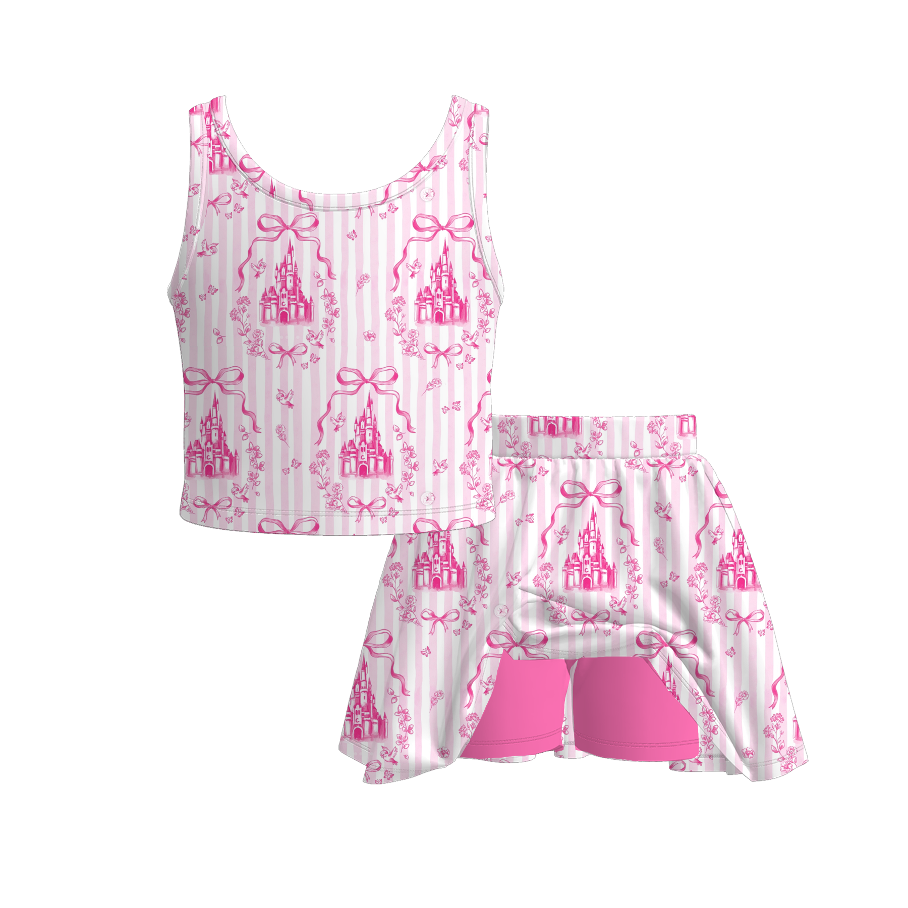 (Pre Order)Girls Summer Cartoon&Princess Print Skort Set