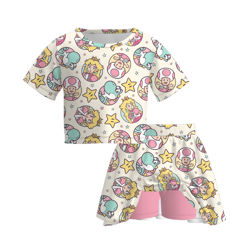 (Pre Order)Girls Spring and Summer Print Skort Set