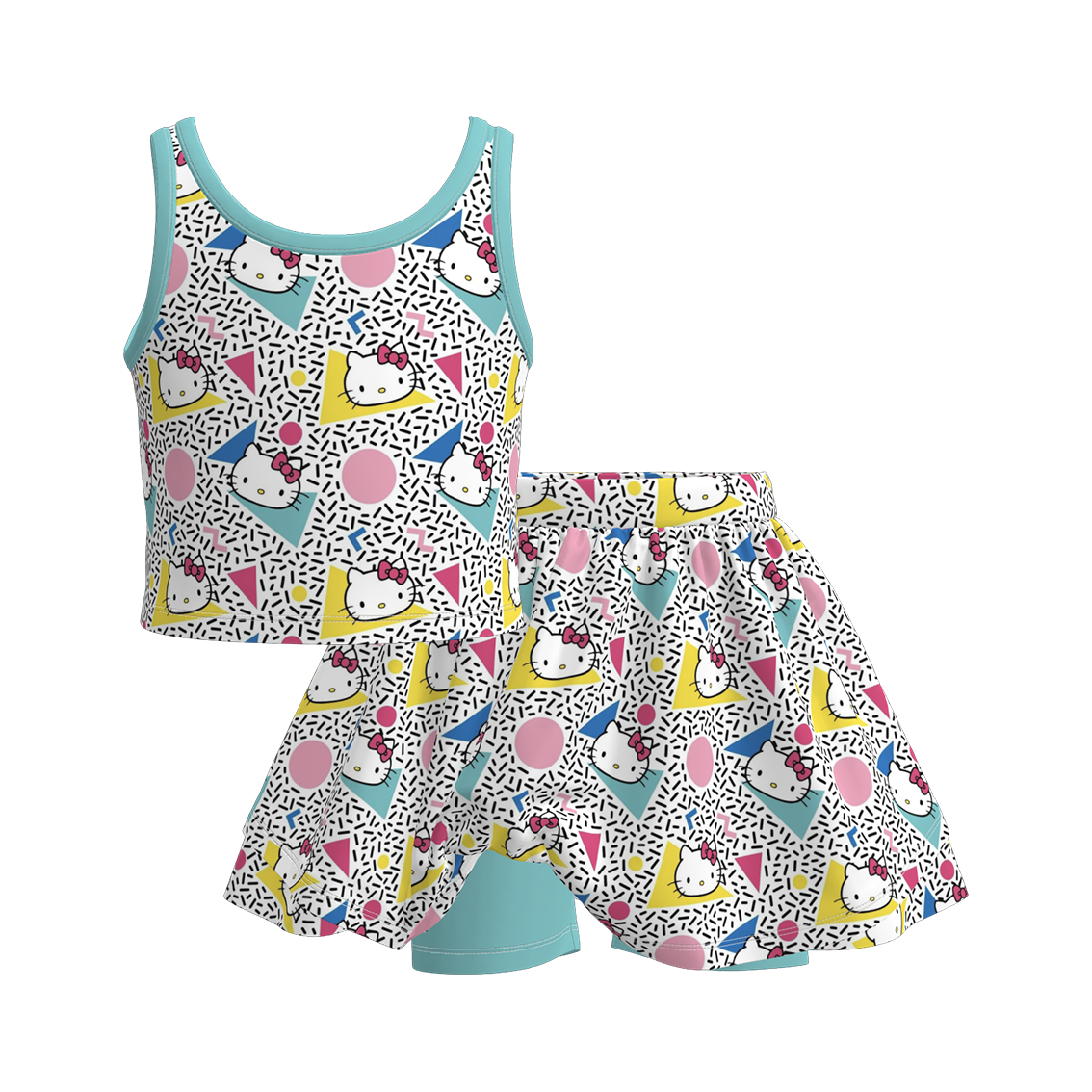 (Pre Order)Girls Summer Cartoon Print Skort Set