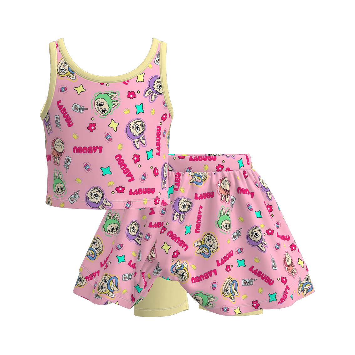 (Pre Order)Girls Summer Cartoon Print Skort Set