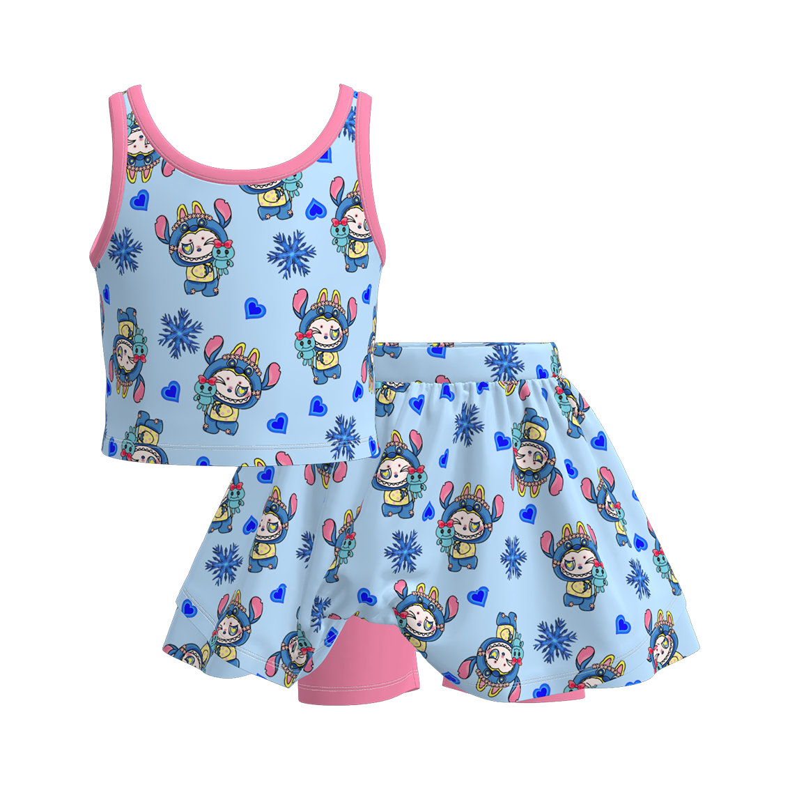 (Pre Order)Girls Summer Cartoon Print Skort Set
