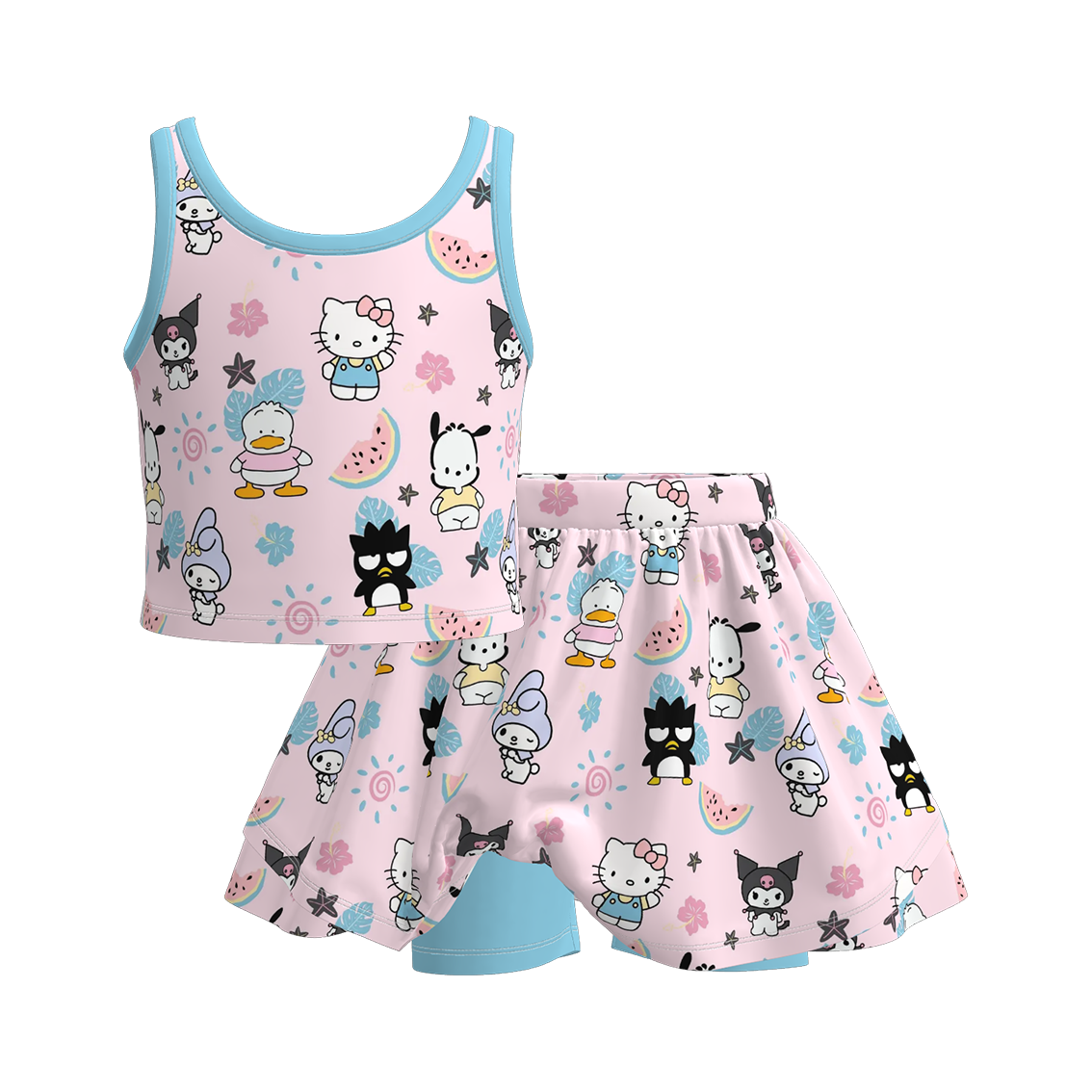 (Pre Order)Girls Summer Cartoon Print Skort Set