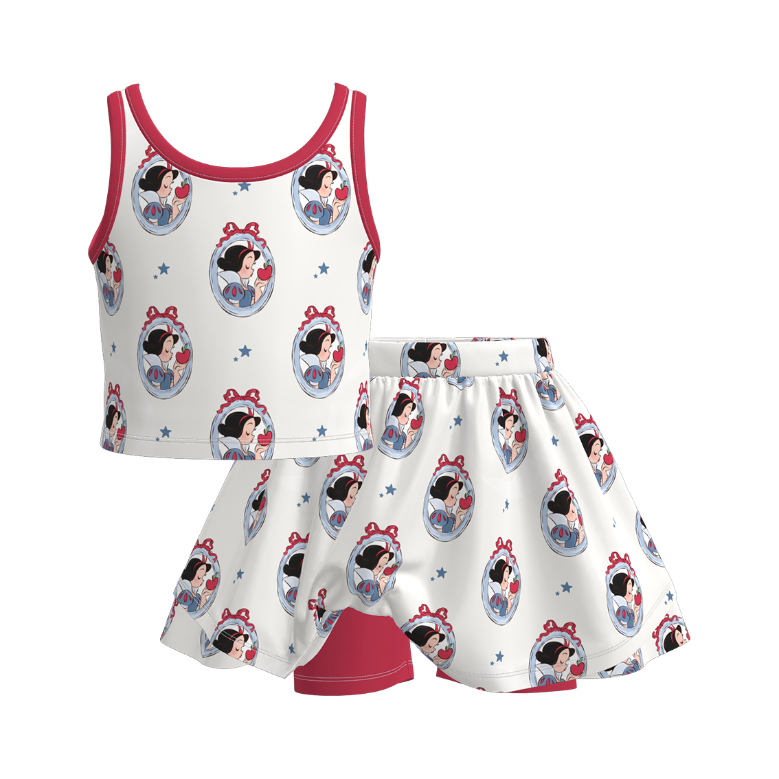 (Pre Order)Girls Summer Cartoon Print Skort Set