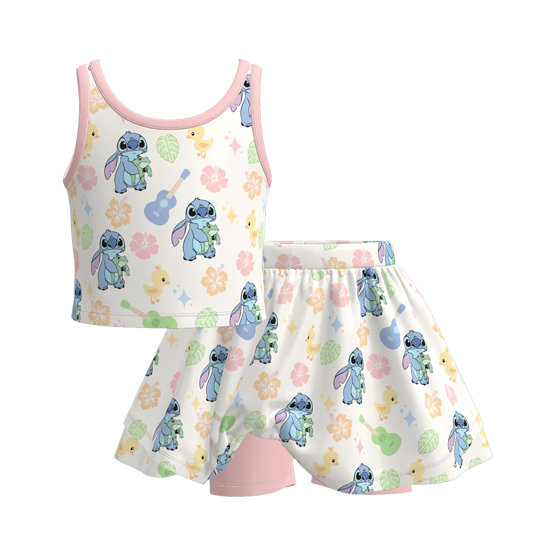 (Pre Order)Girls Summer Cartoon Print Skort Set