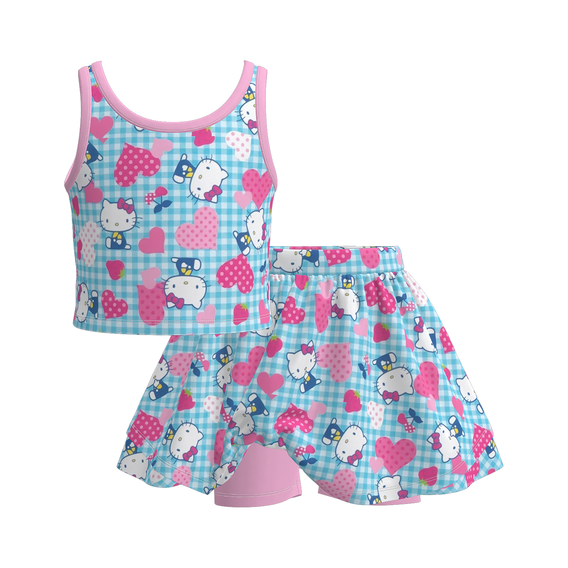 (Pre Order)Girls Summer Cartoon Print Skort Set