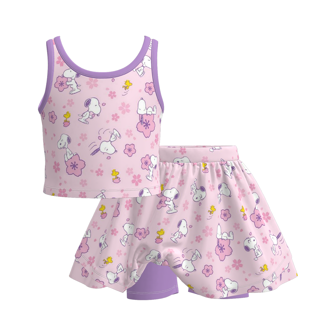 (Pre Order)Girls Summer Cartoon Print Skort Set