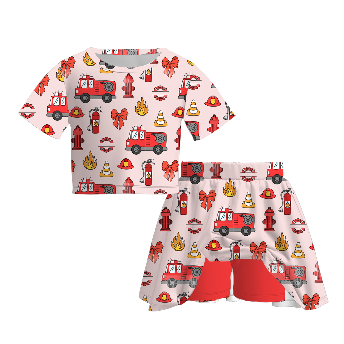 (Pre Order)Family Summer Fireman Print Dress,Set,Top&Romper