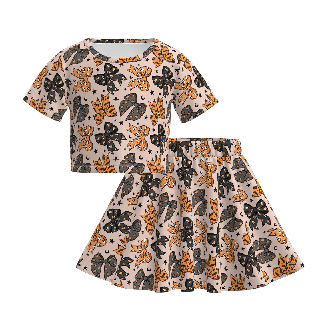 (Pre Order)Girls Halloween Cartoon Print Skirt Set