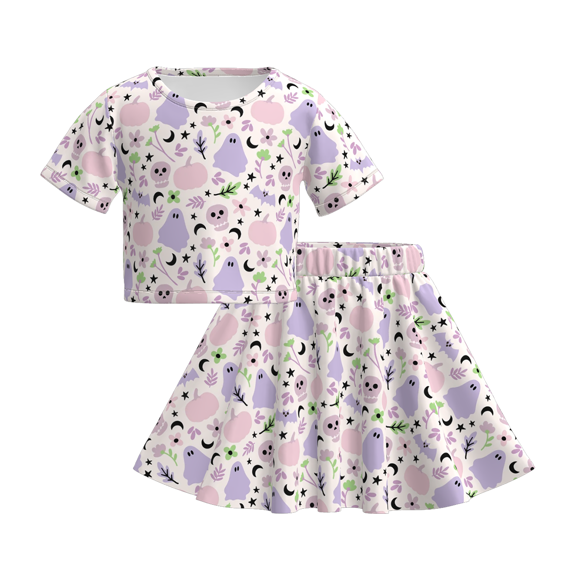 (Pre Order)Girls Halloween Cartoon Print Skirt Set