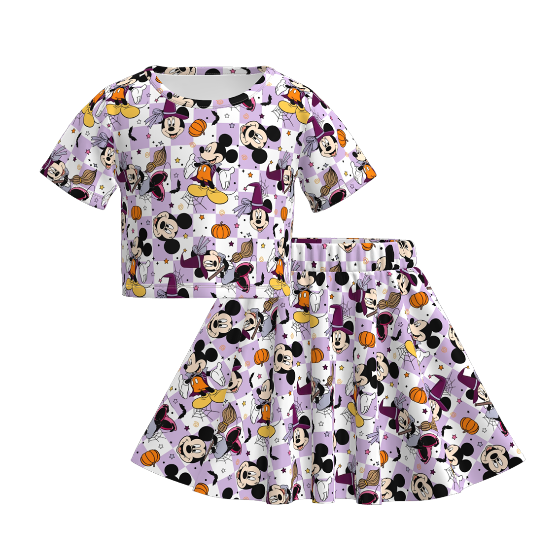 (Pre Order)Girls Halloween Cartoon Print Skirt Set