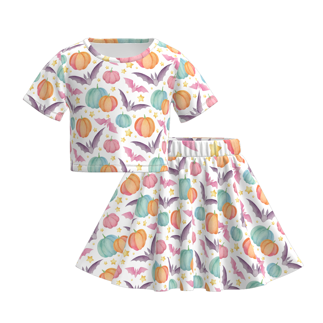 (Pre Order)Girls Halloween Cartoon Print Skirt Set