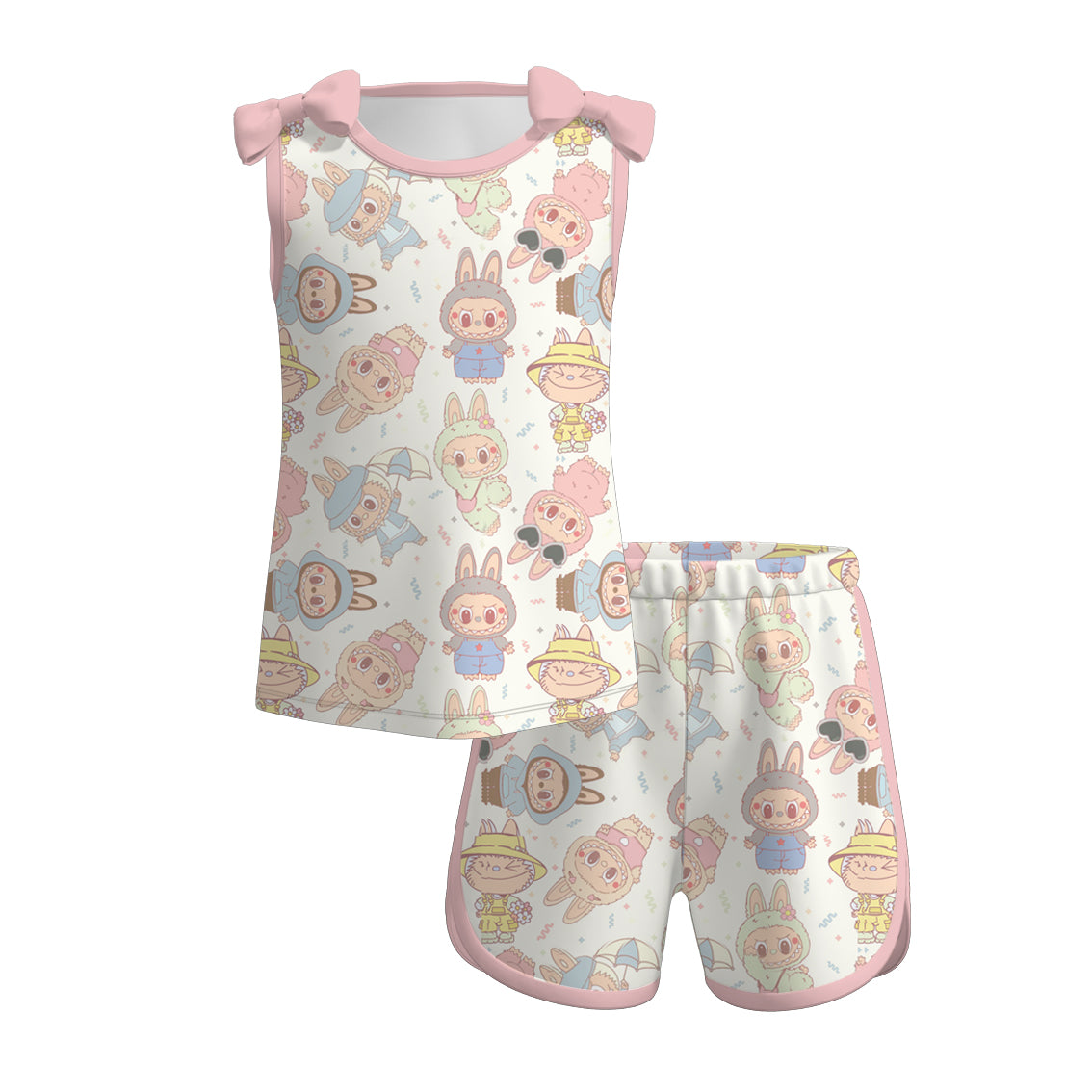 (Pre Order)Girls Spring and Summer Cartoon Print Shorts Set