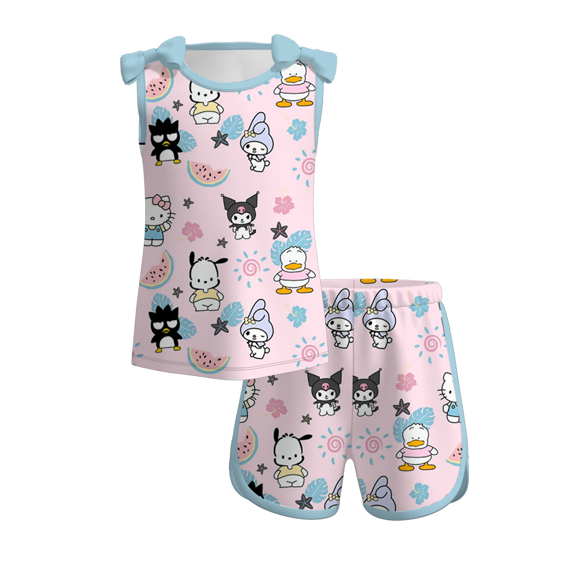 (Pre Order)Girls Spring and Summer Cartoon Print Shorts Set