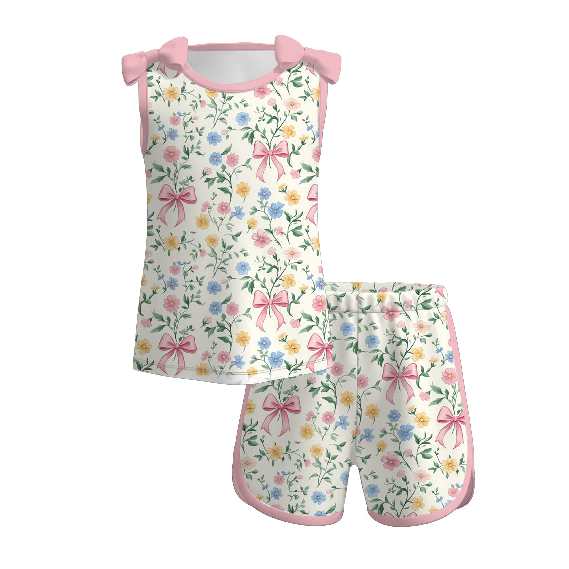 (Pre Order)Girls Spring and Summer Cartoon Print Shorts Set