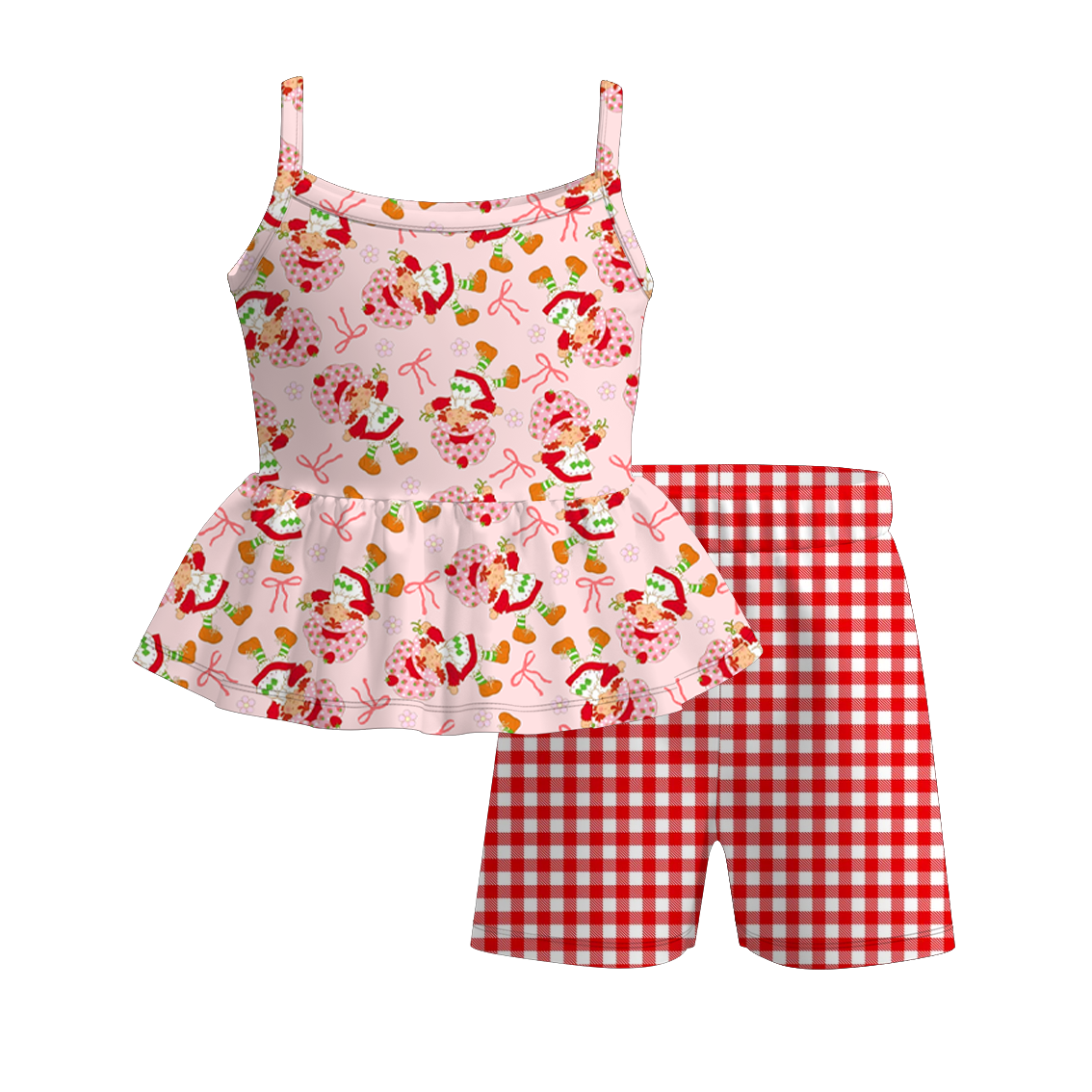 (Pre Order)Girls Spring and Summer Bow&Floral Print Shorts Set