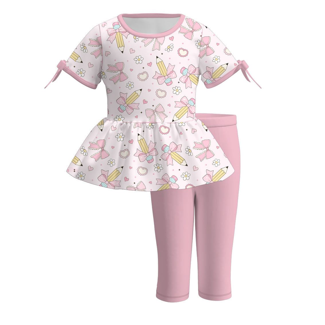 (Pre Order)Girls Summer Back To School Print Capris Set