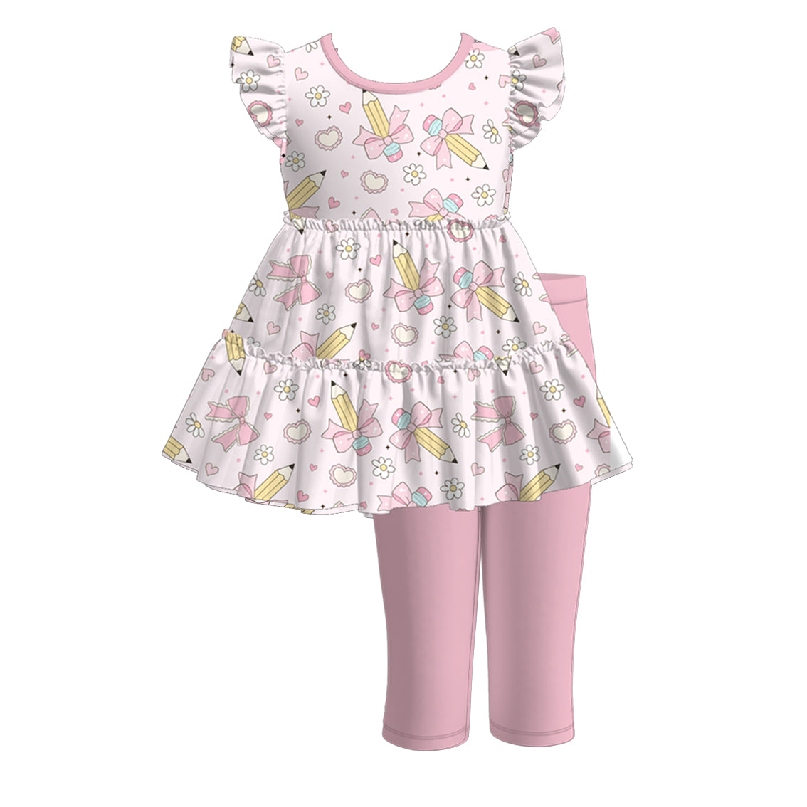 (Pre Order)Girls Summer Back To School Print Capris Set