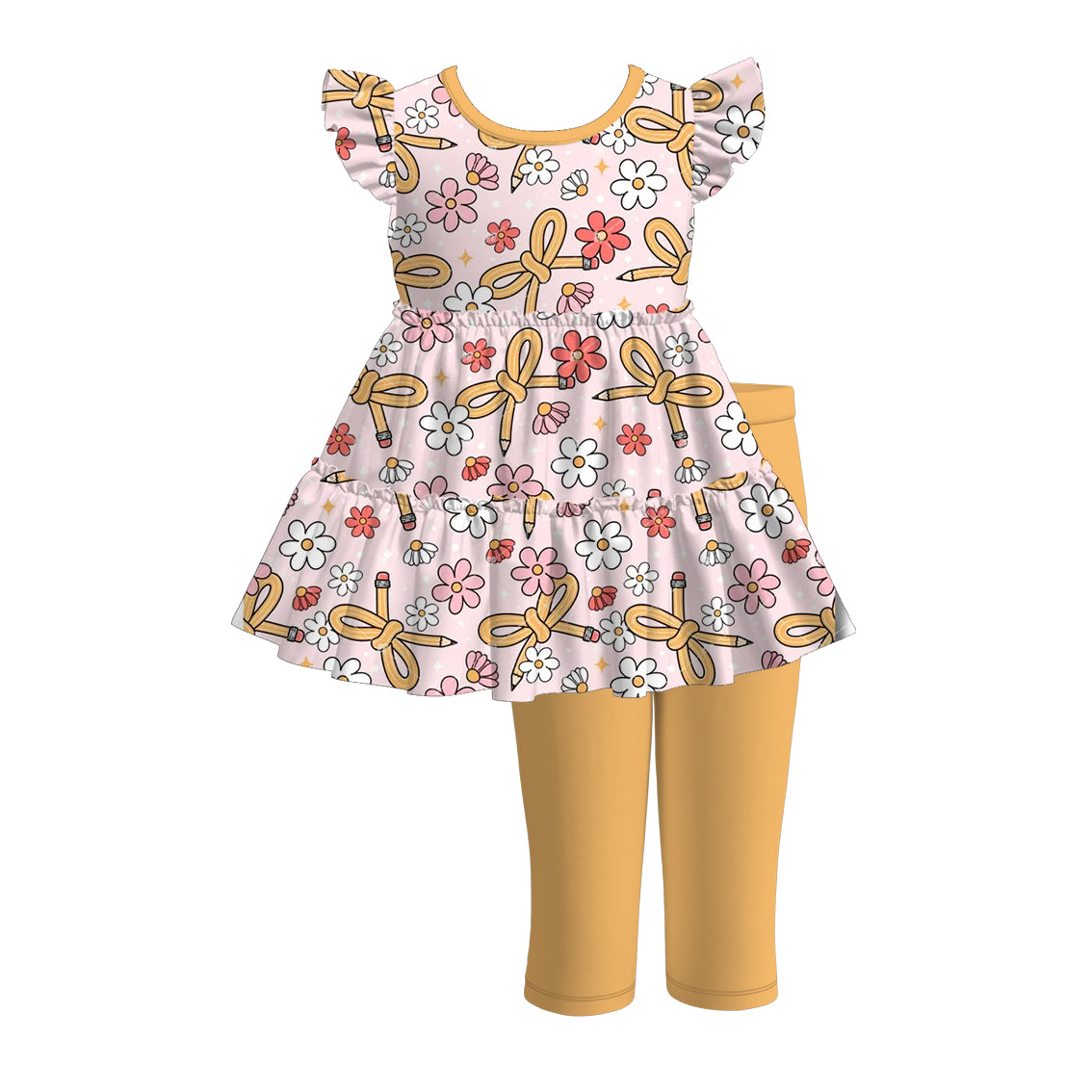 (Pre Order)Girls Summer Back To School Print Capris Set