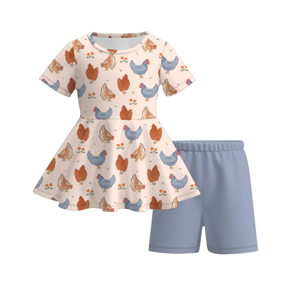 (Pre Order)Girls Spring&Summer Animals Print Shorts Set