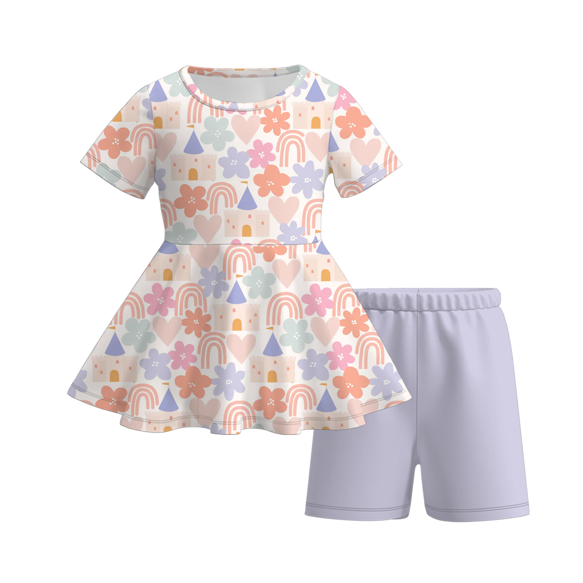 (Pre Order)Girls Spring&Summer Animals Print Shorts Set