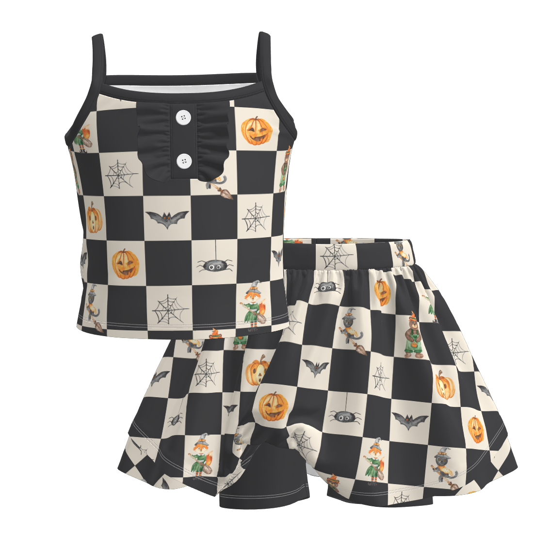 (Pre Order)Girls Halloween Ghost Print Skort Set