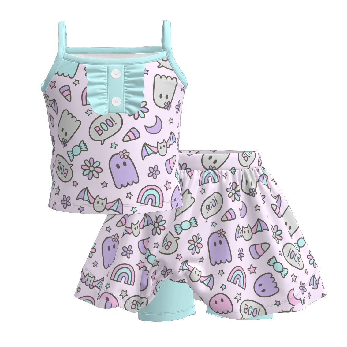 (Pre Order)Girls Halloween Cartoon Print Skort Set