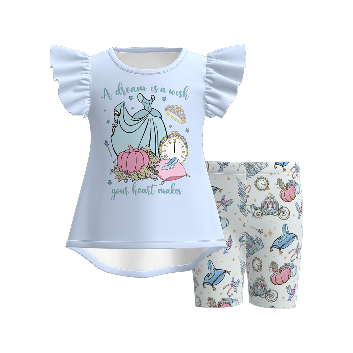 (Pre Order)Girls Spring and Summer Cartoon Print Cycling Trouser Set