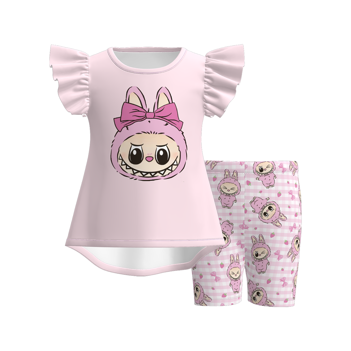 (Pre Order)Girls Spring and Summer Cartoon Print Cycling Trouser Set
