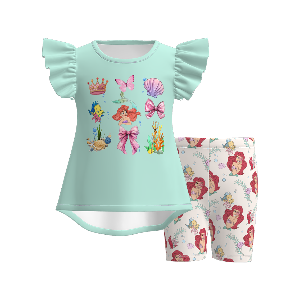 (Pre Order)Girls Spring and Summer Cartoon Print Cycling Trouser Set