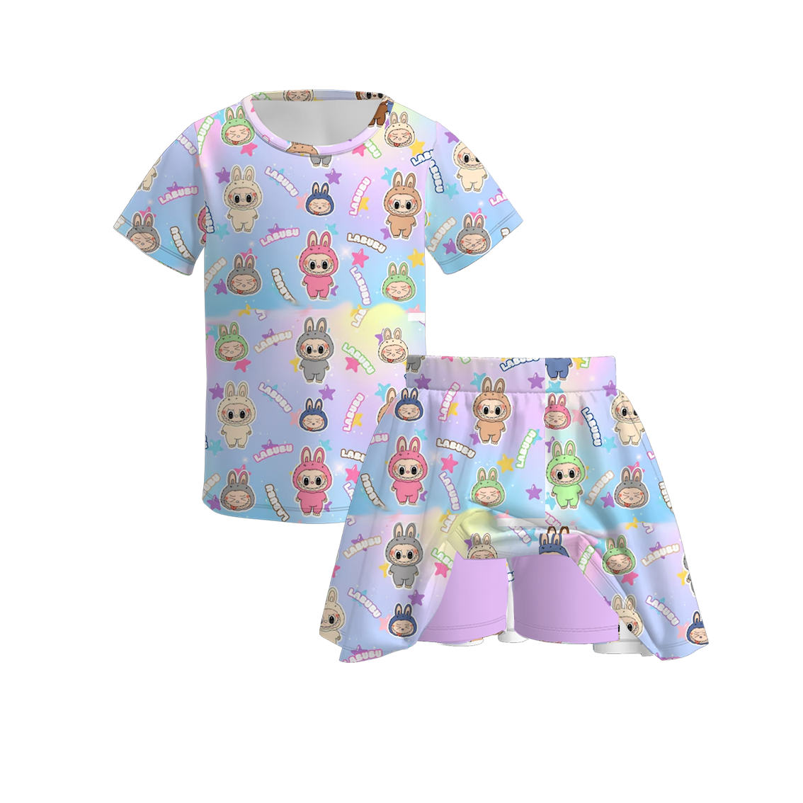 (Pre Order)Girls Summer Cartoon Print Skort Set